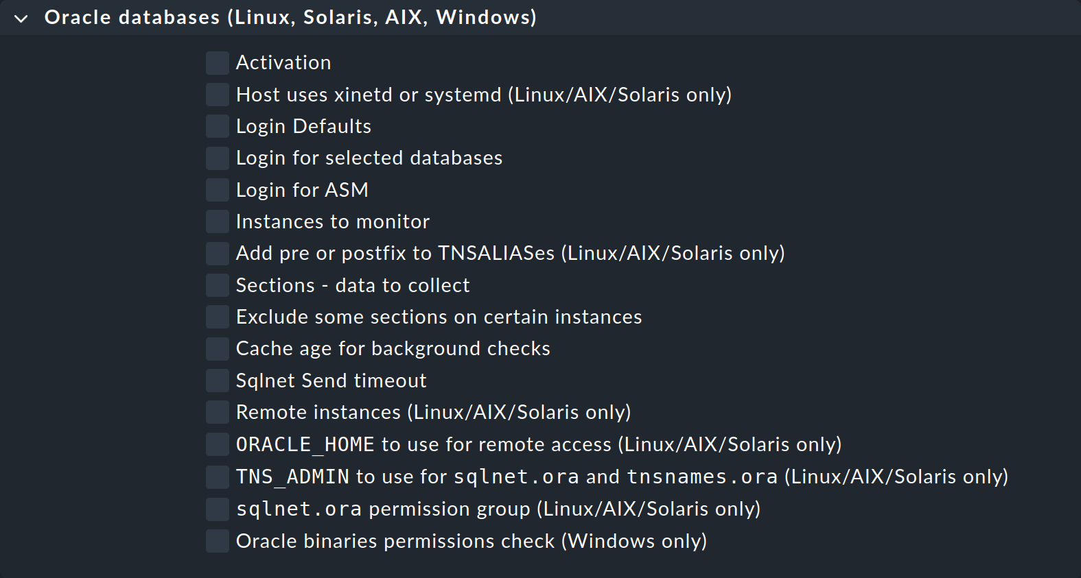 Rule for configuring Oracle in the Agent Bakery.