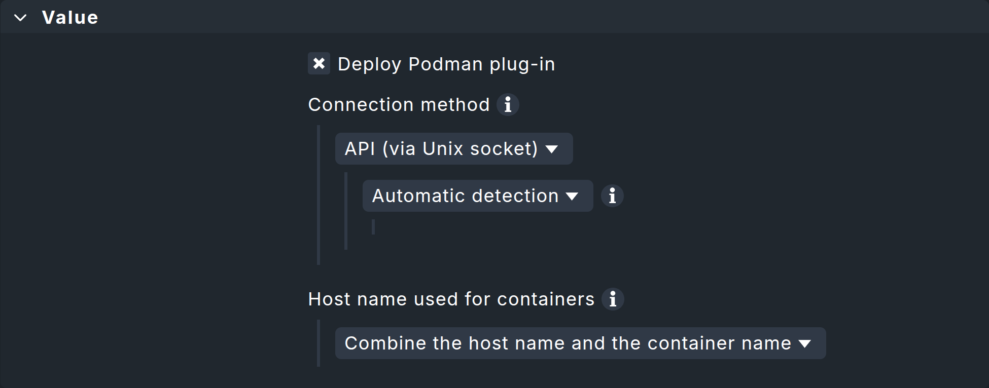 Ansicht Standardeinstellung der Regel Podman hosts and containers (Linux).
