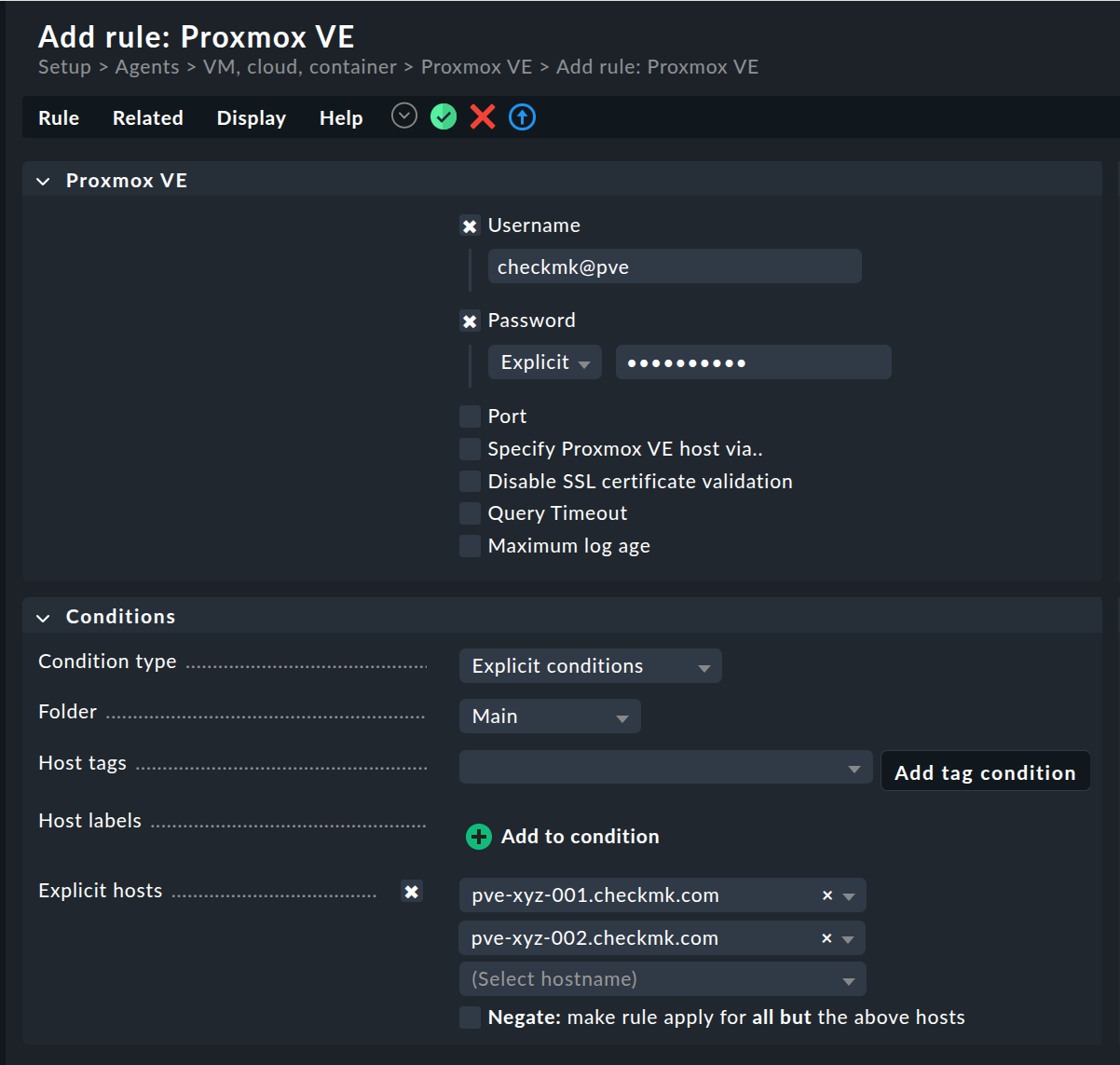 Der Spezialagent mit Username, Passwort und expliziten Hosts.