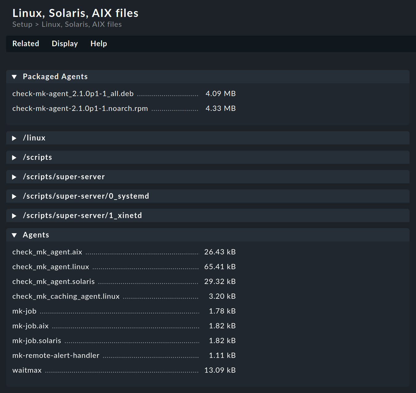 Liste der Linux-Agenten zum Download in der Raw Edition.