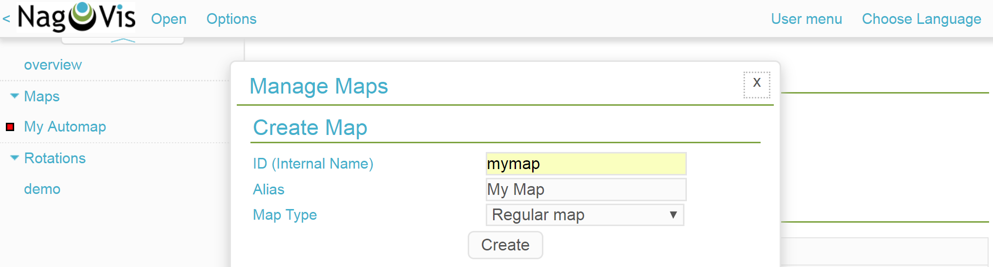 nagvis2 regularmap create