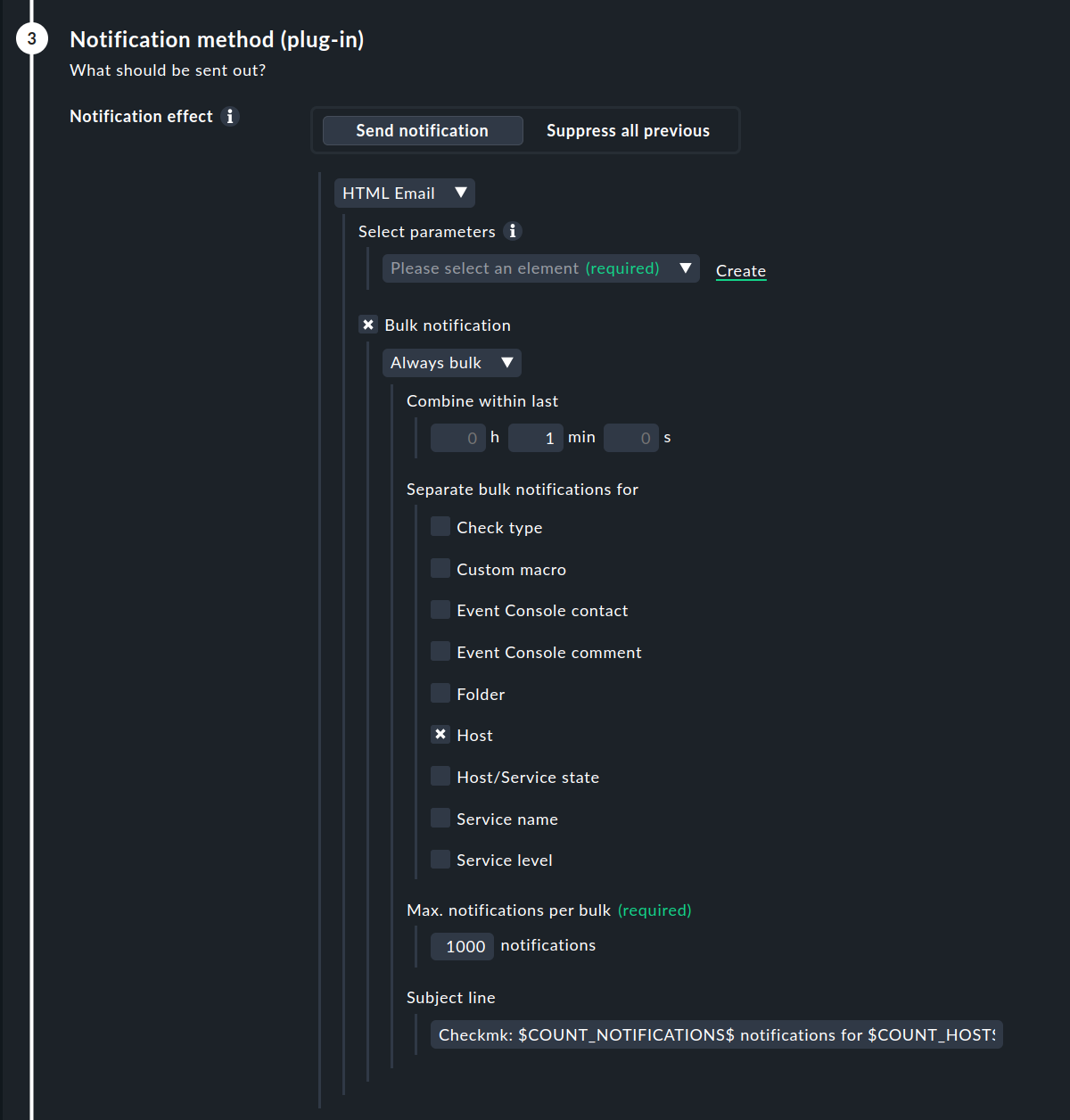 Notification method with bulk notification options.