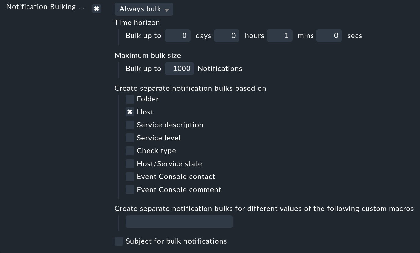 Notification rule with bulk notification options.