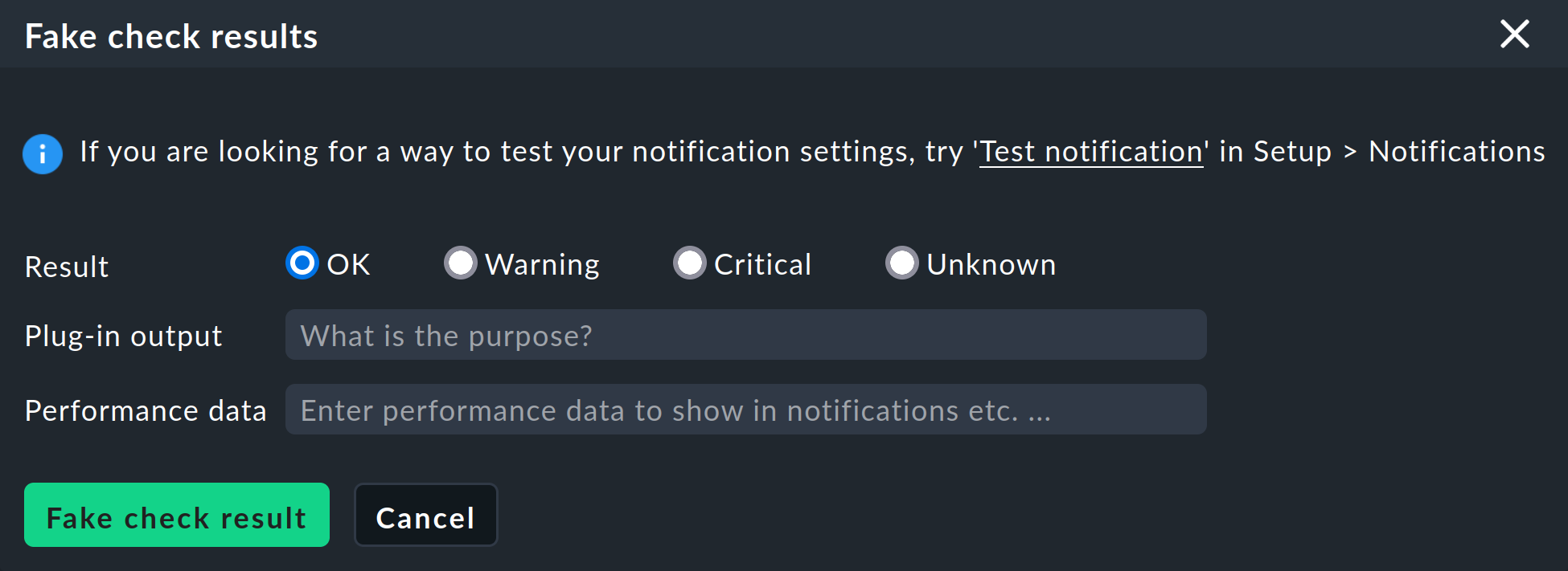 Dialog for manual state change.