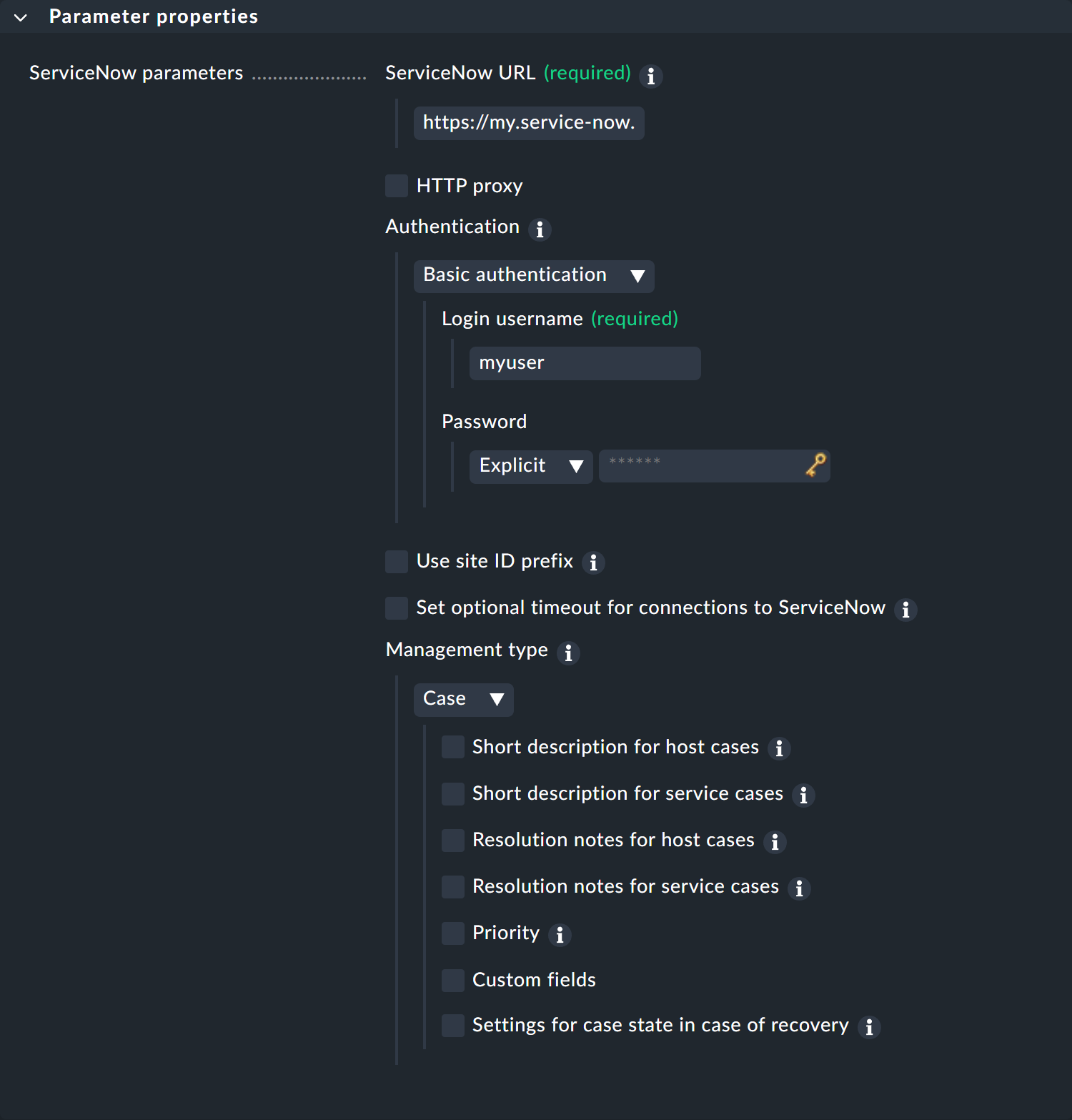 The notification method settings for Case type in ServiceNow.
