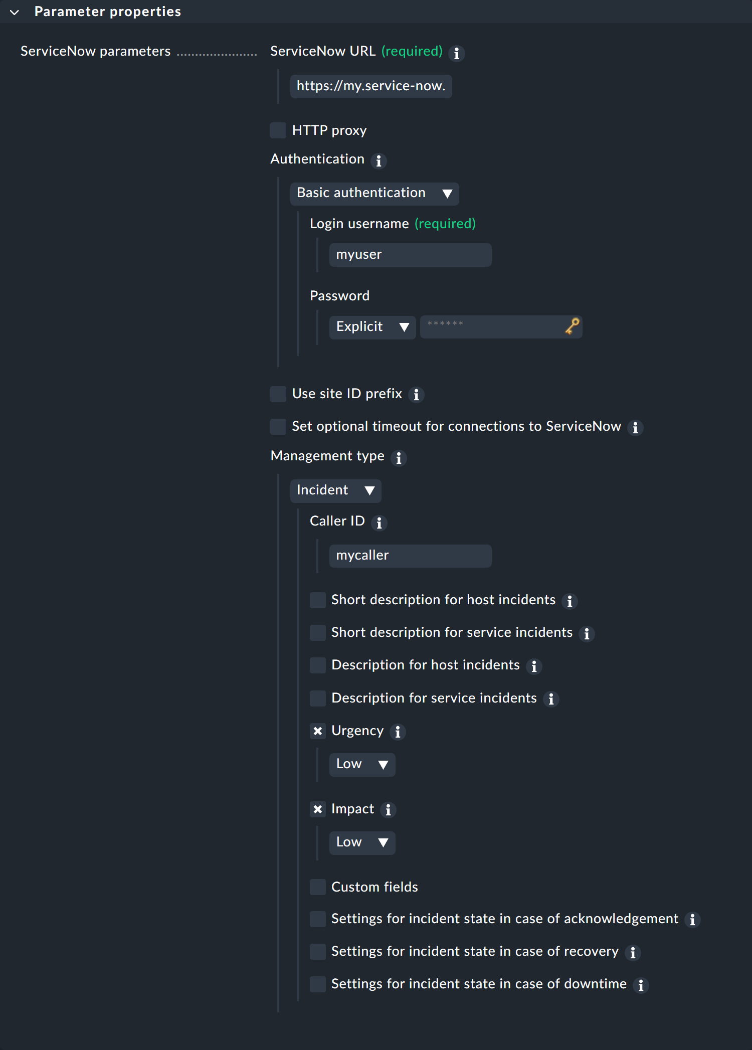 The notification method settings for Incident type in ServiceNow.