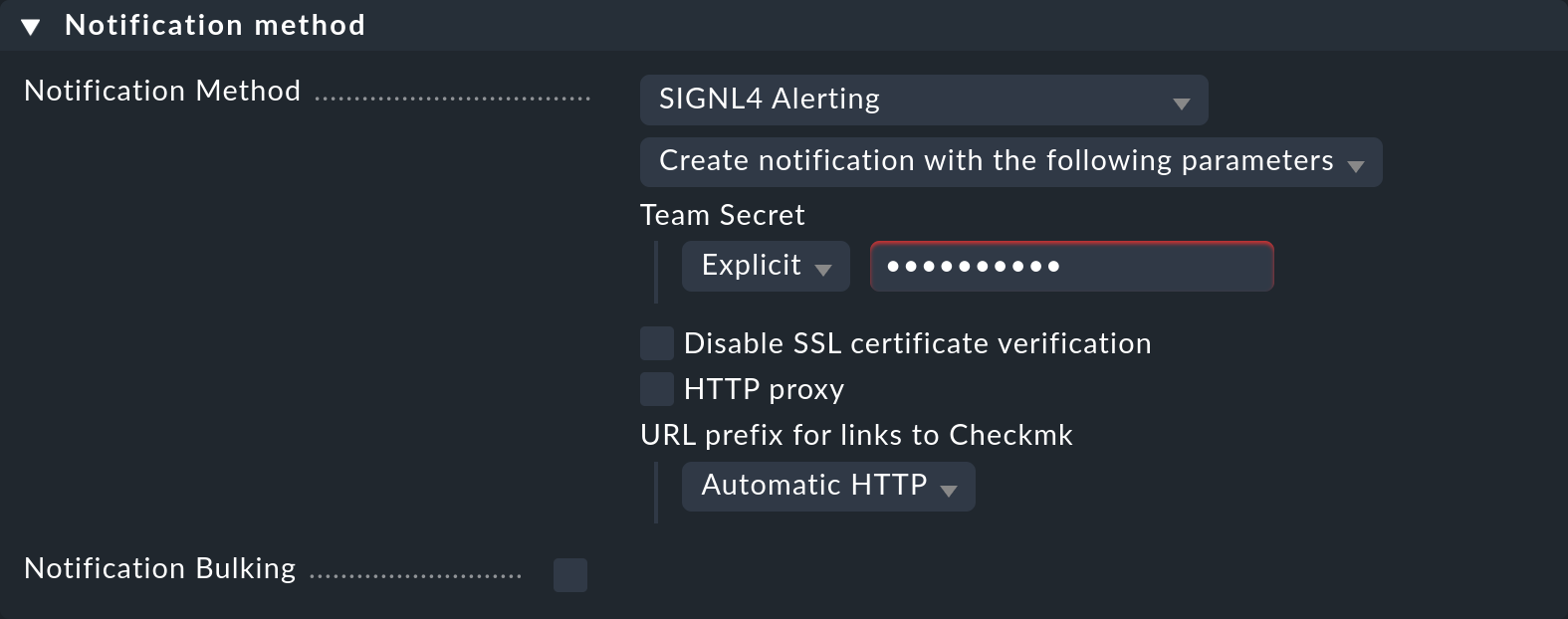 The notification method settings for SIGNL4.