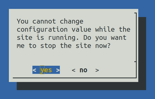 Hint when changing a setting while the site is running.