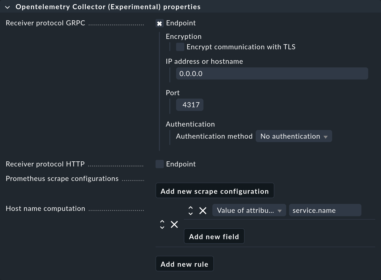 The specific properties of the OpenTelemetry collector.