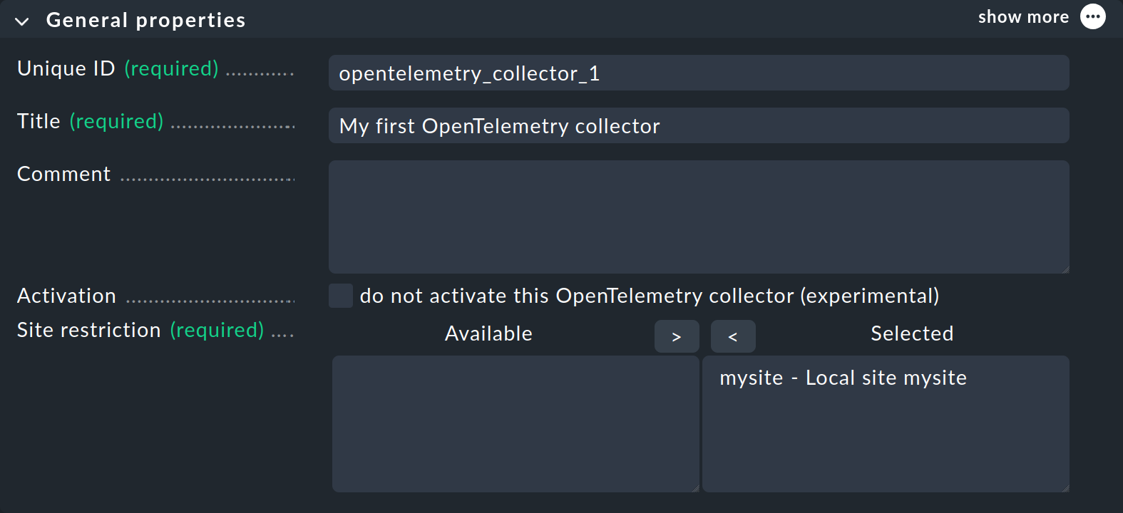 The general properties of the OpenTelemetry collector.