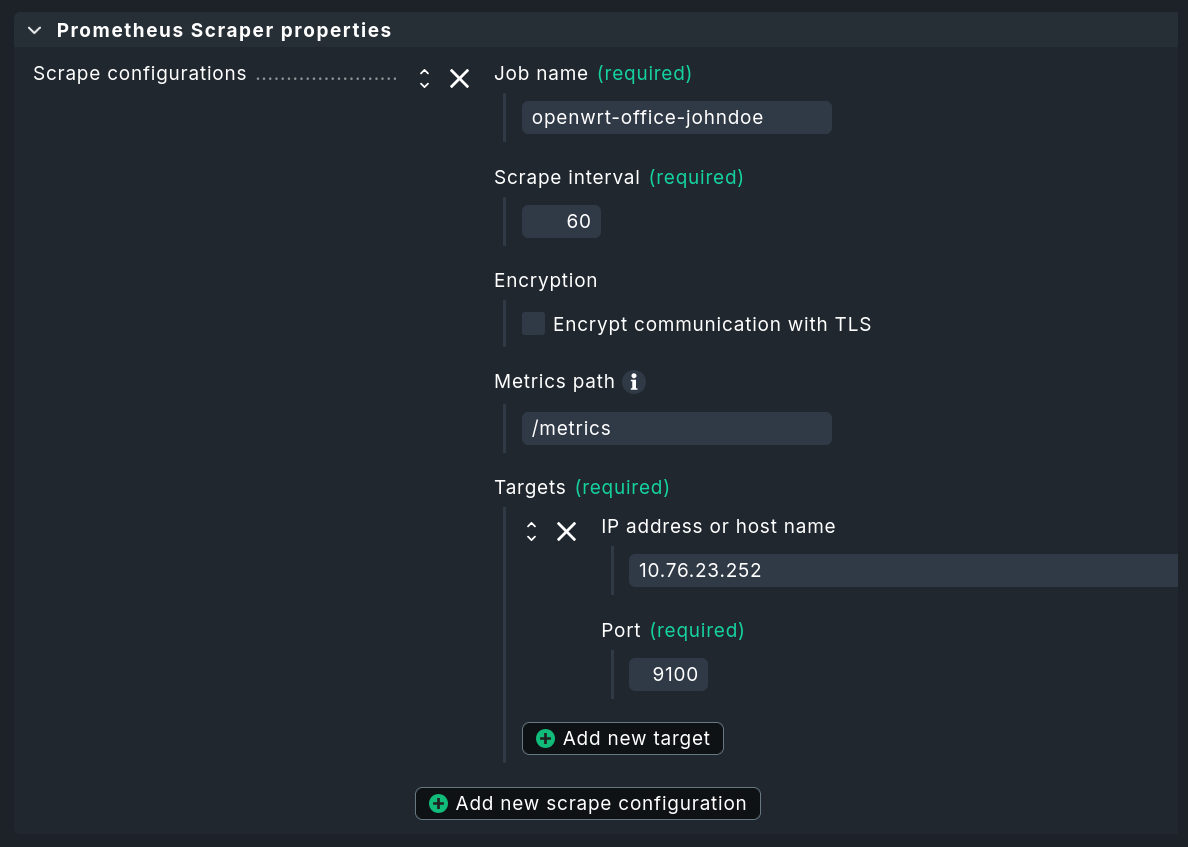 The specific properties of the Prometheus scraper.