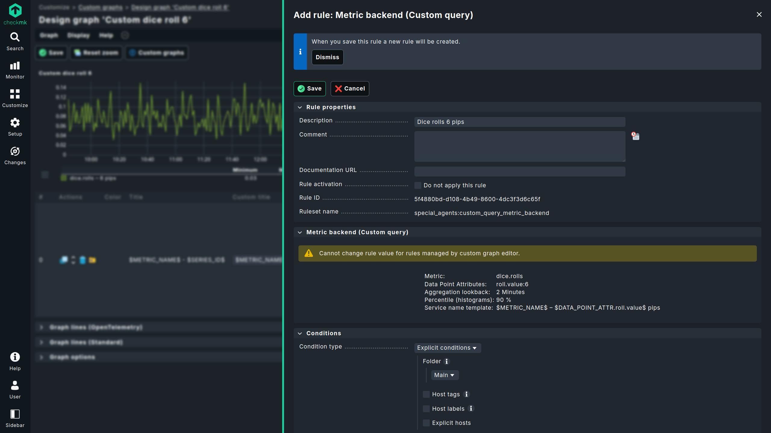 Clicking the export icon opens the dialog for creating a special agent rule.