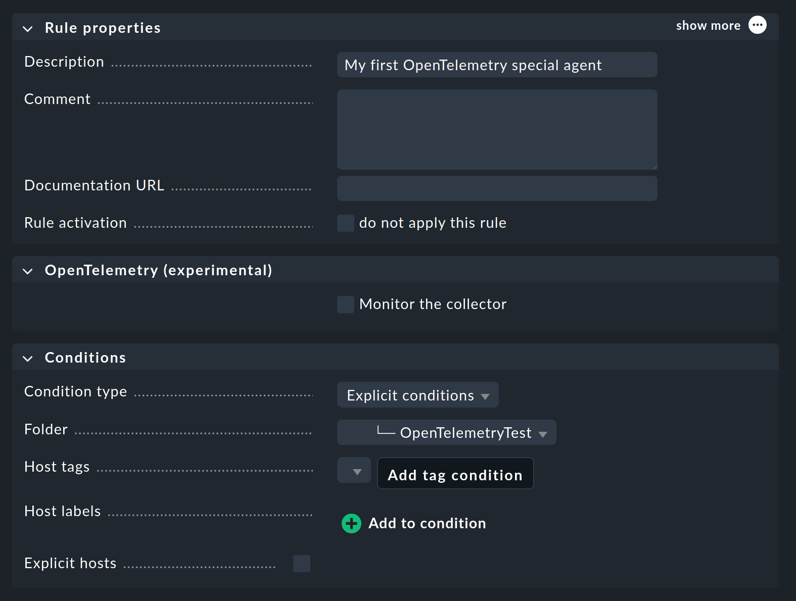 The rule for configuring the OpenTelemetry special agent.