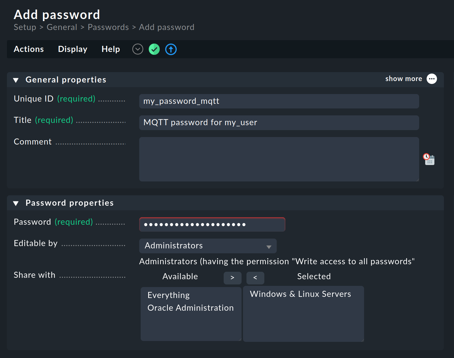 Dialog zum Erstellen eines Passworts im Passwortspeicher.