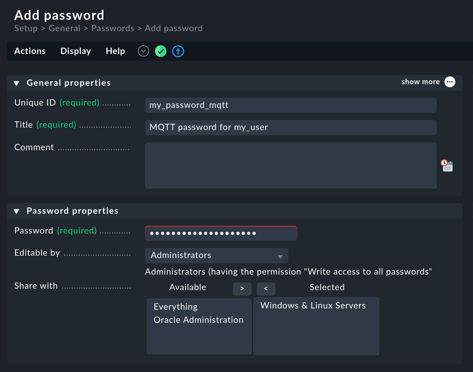 Dialog for creating a password in the password store.