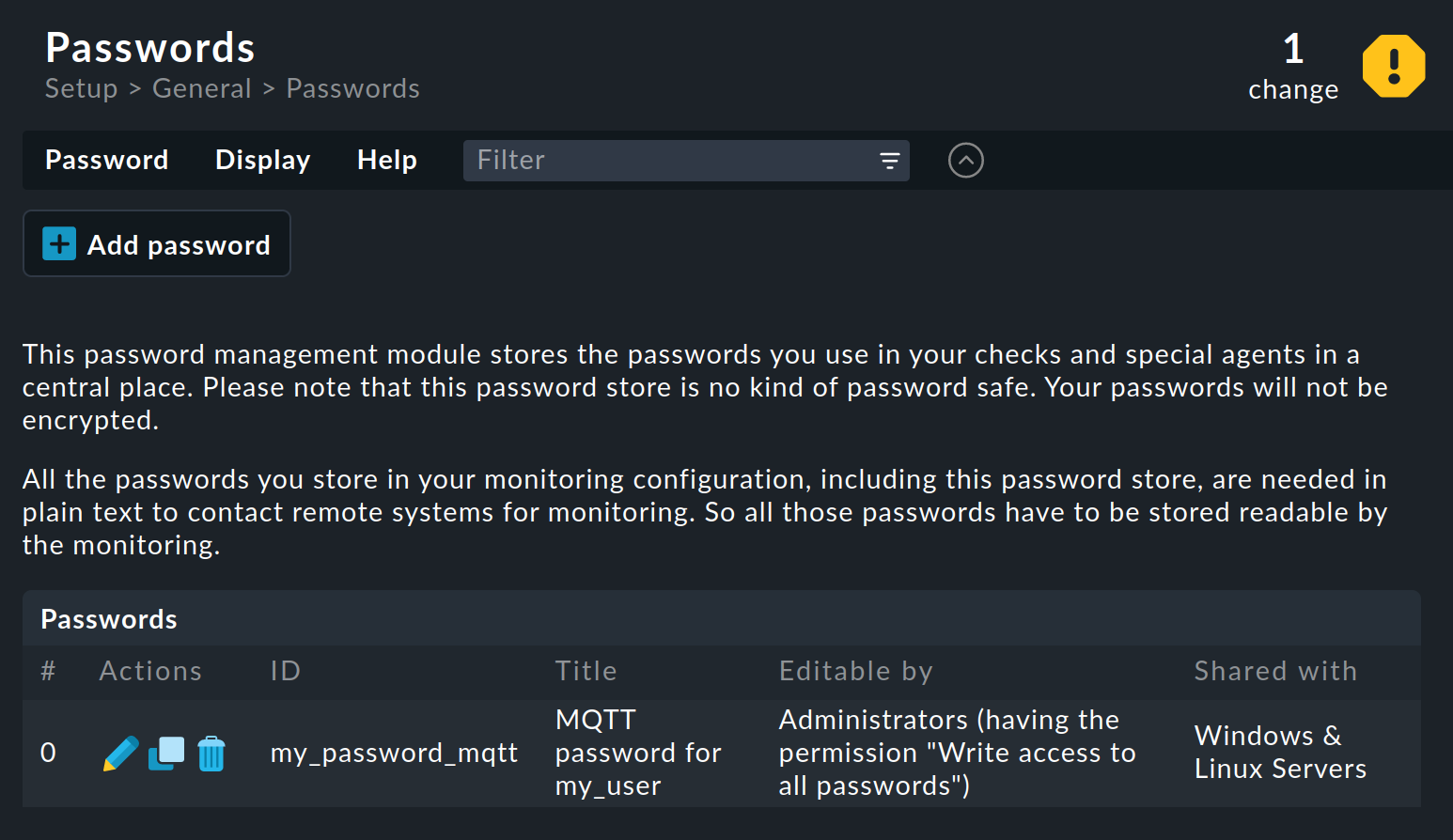 The password store overview page.