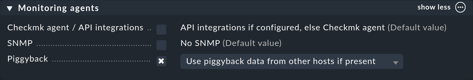 Piggyback data redirection is defined in the agent settings.