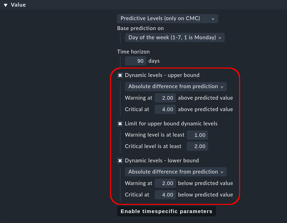 Parameters for the threshold values of the prediction.