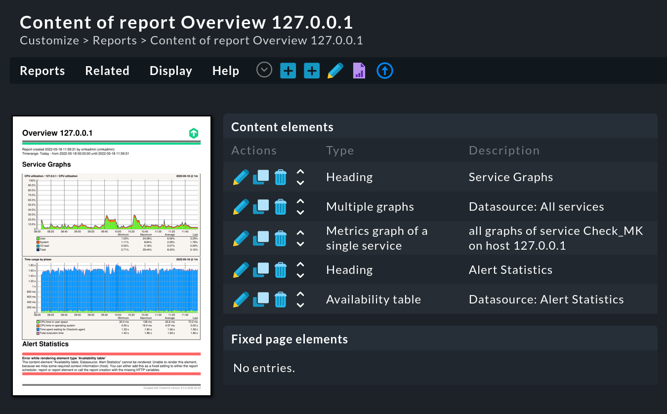 Editing view of the report with red elements.