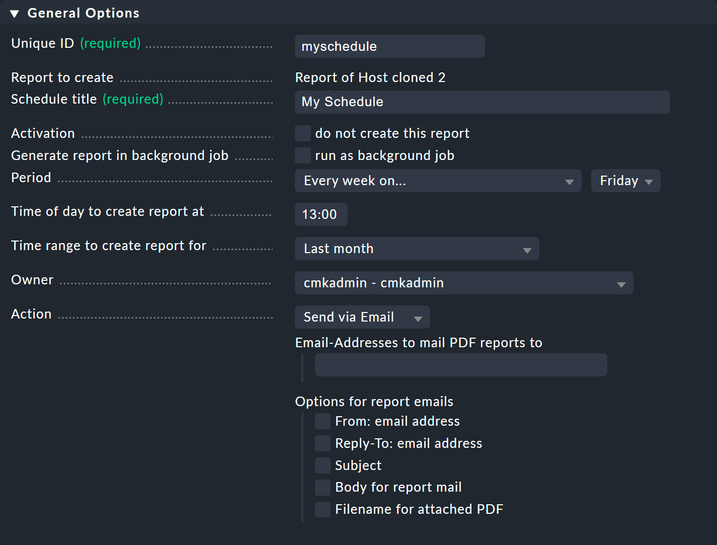 Report scheduler settings.