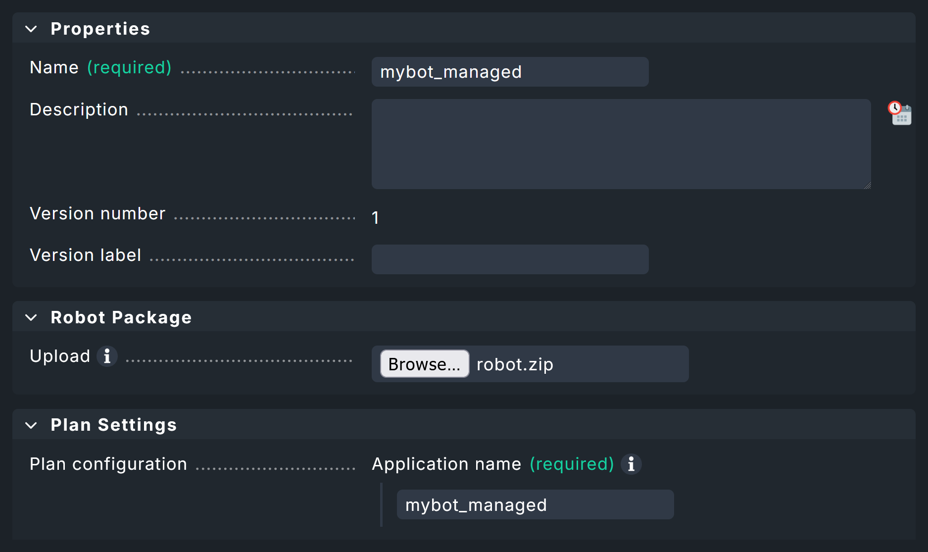 Konfiguration eines gemanagten Robots.