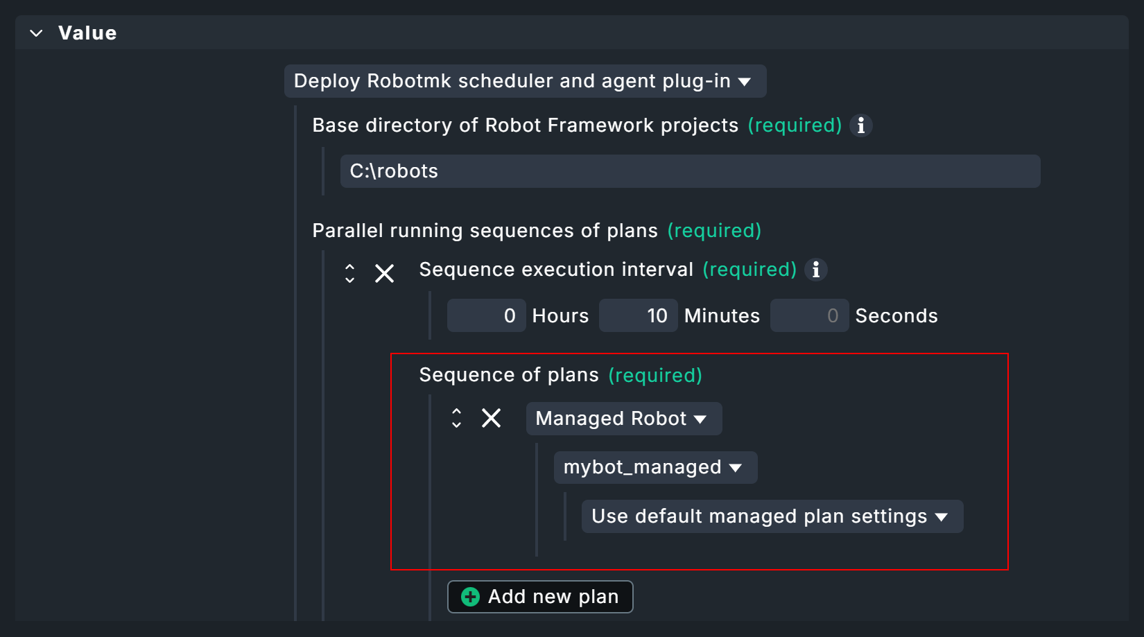 Konfiguration des Schedulers mit einem gemanagten Robot.