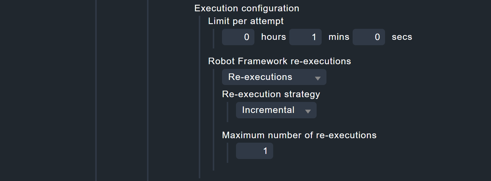 Configuration of execution runtimes and repetitions.