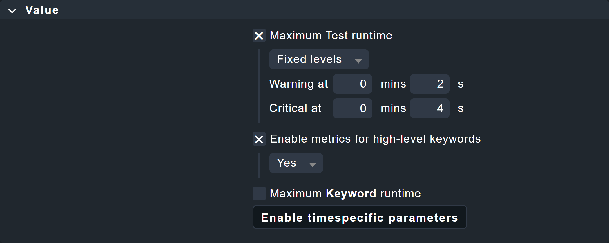Rule for monitoring keywords with example values.