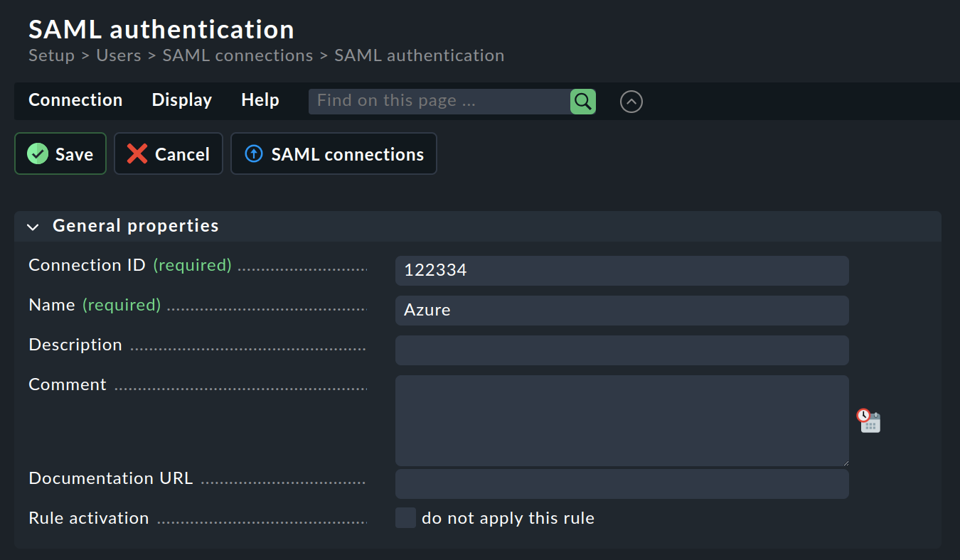 The SAML Authentication rule in Checkmk.