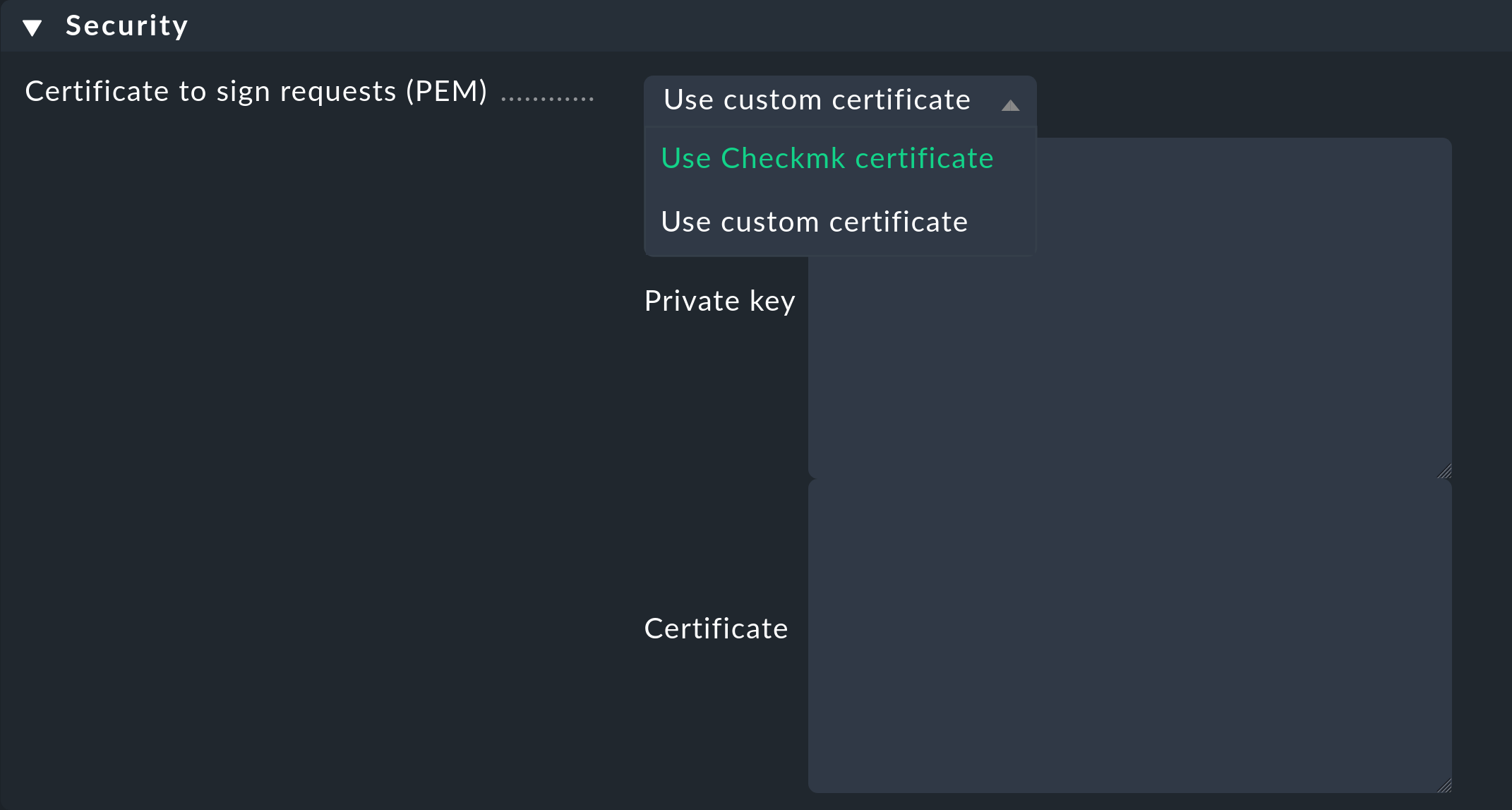Selecting the security certificate for SAML.