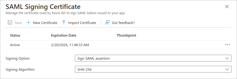 SAML access data in Azure AD.