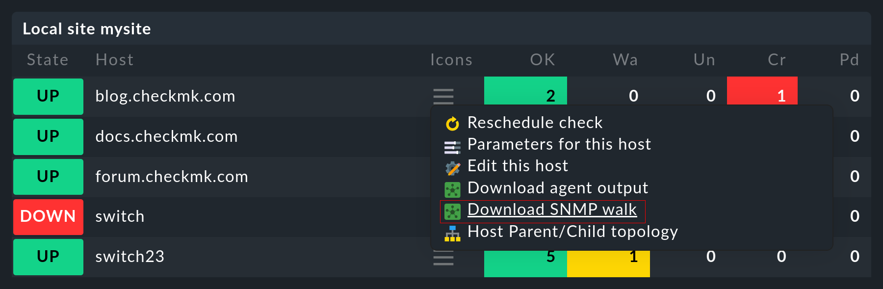 Download SNMP walk in the context menu for the host in the monitoring overview.