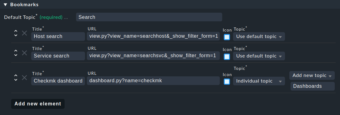 Dialog for setting the properties for the new bookmarks.