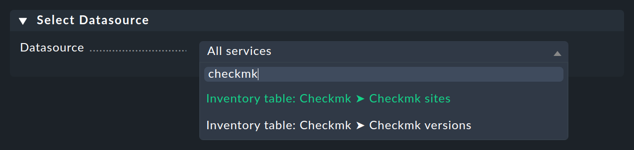 Selection of the 'Checkmk sites' data source.