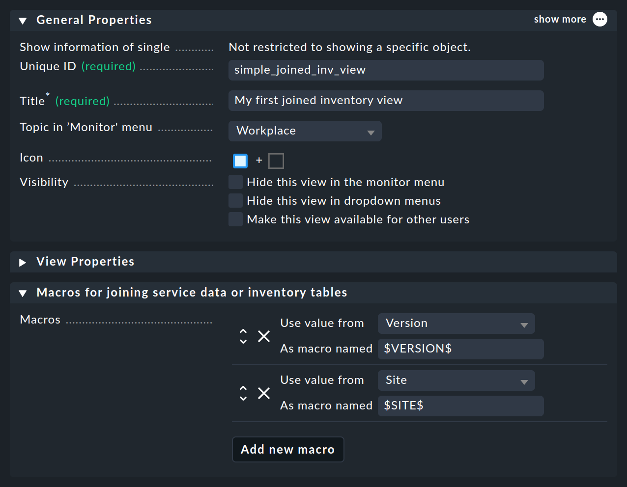 Dialog for creating macros.