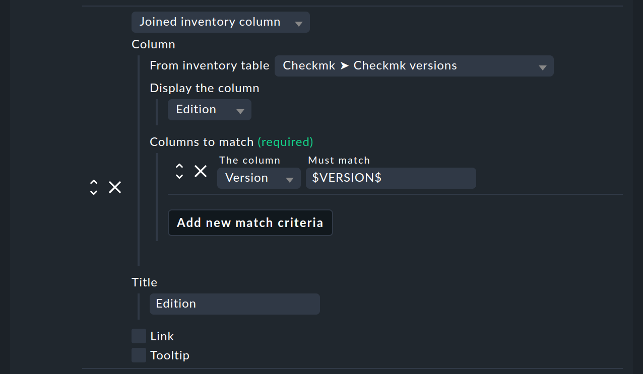 Auswahl einer 'Joined inventory column' unter Verwendung eines Makros.