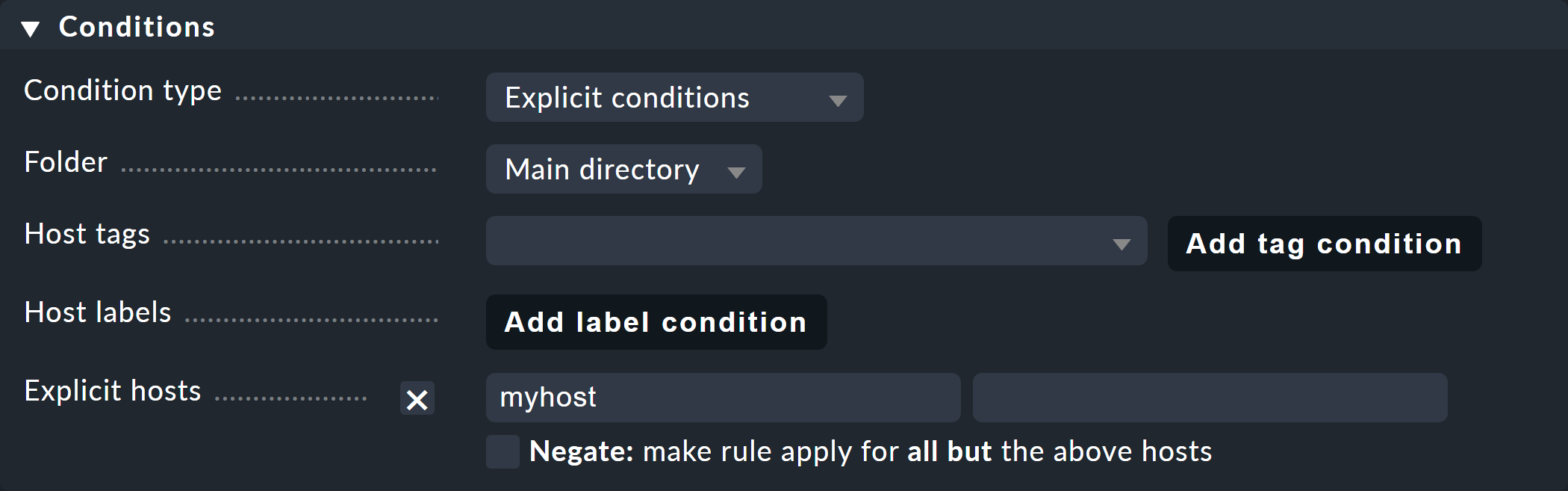 Conditions in the rule for using a custom icon.