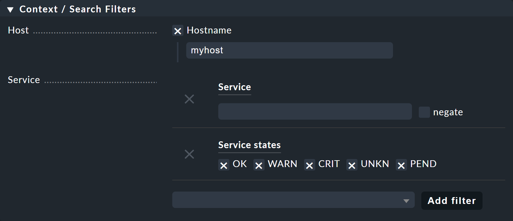 Properties for filtering the view.