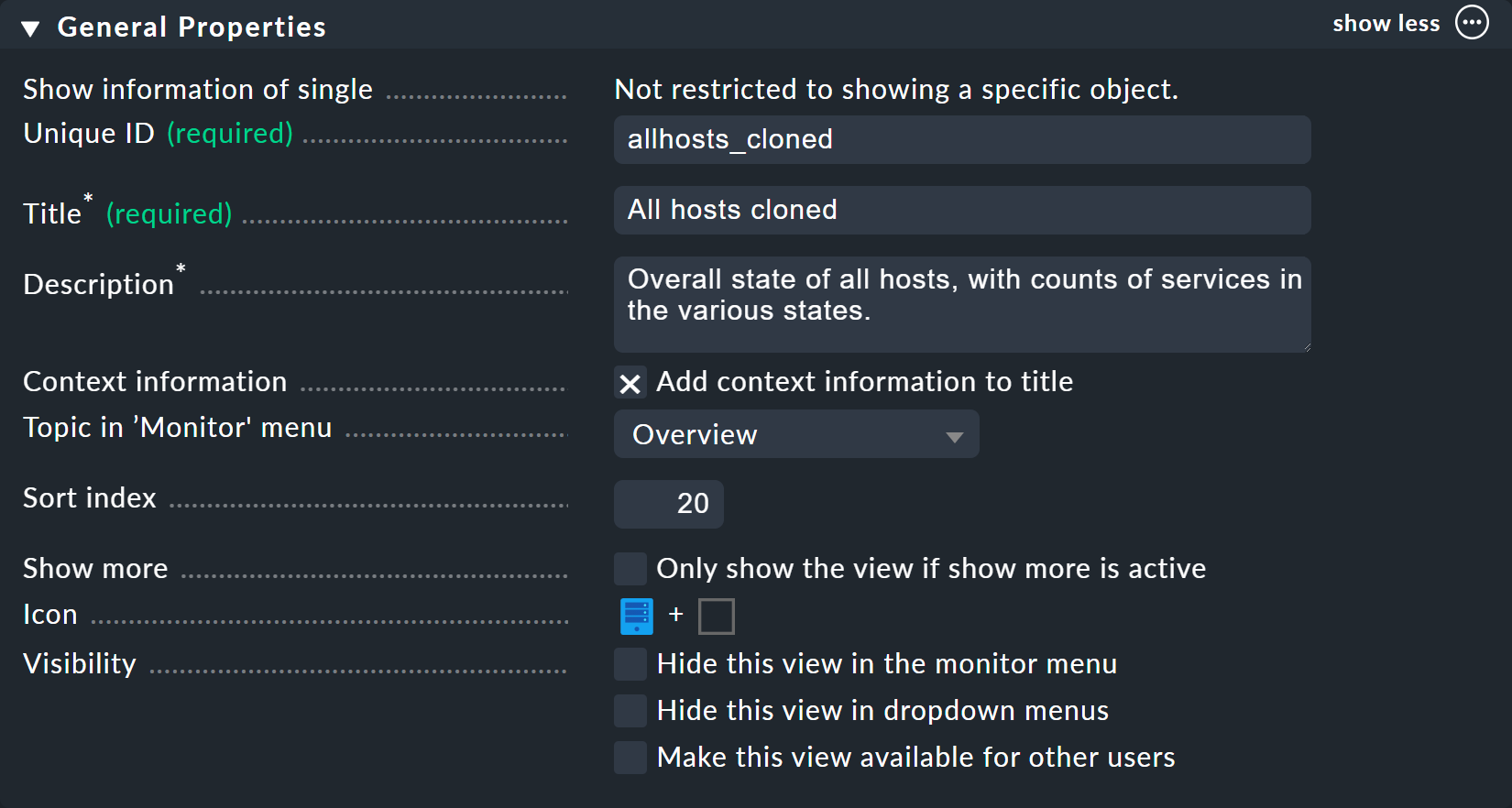 views edit view general properties