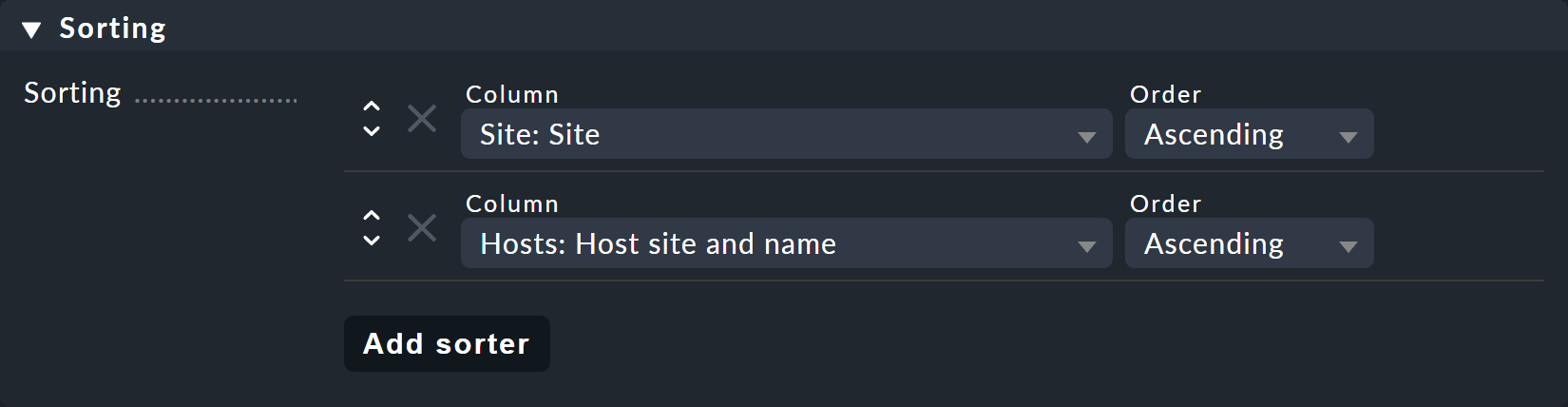 Properties for sorting the view.