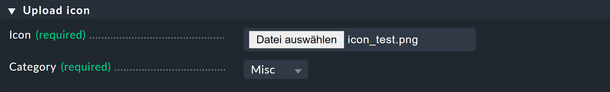 Dialog for selecting and uploading your own icons.