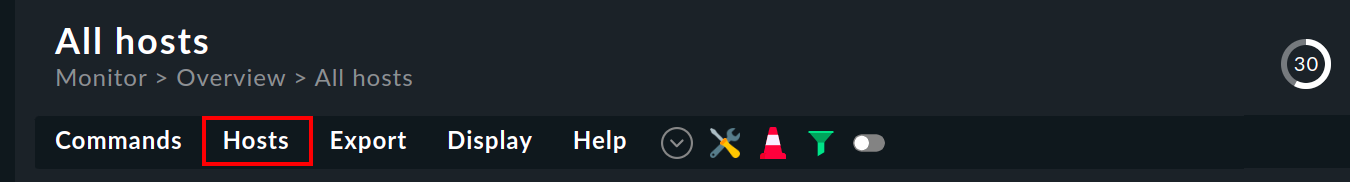 Menüleiste der Ansicht 'All hosts'.