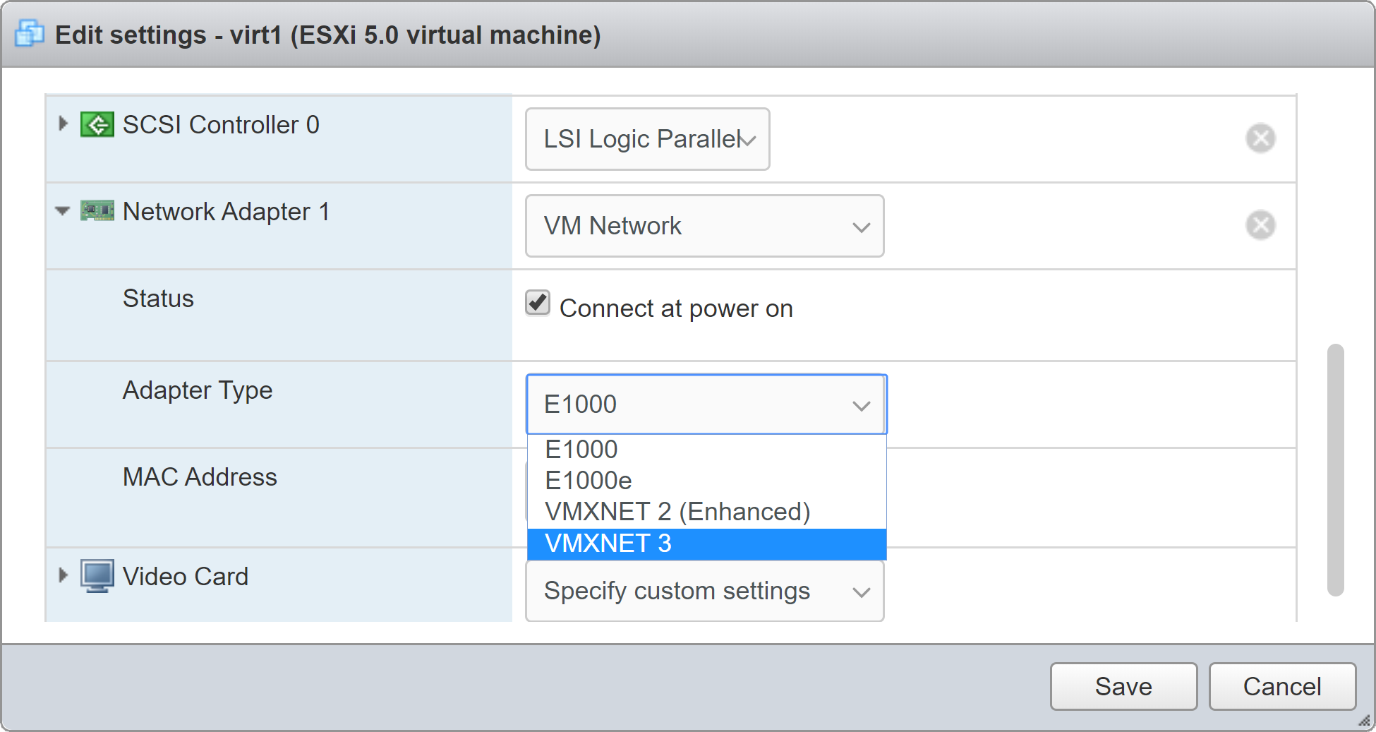 virt1 esxi network