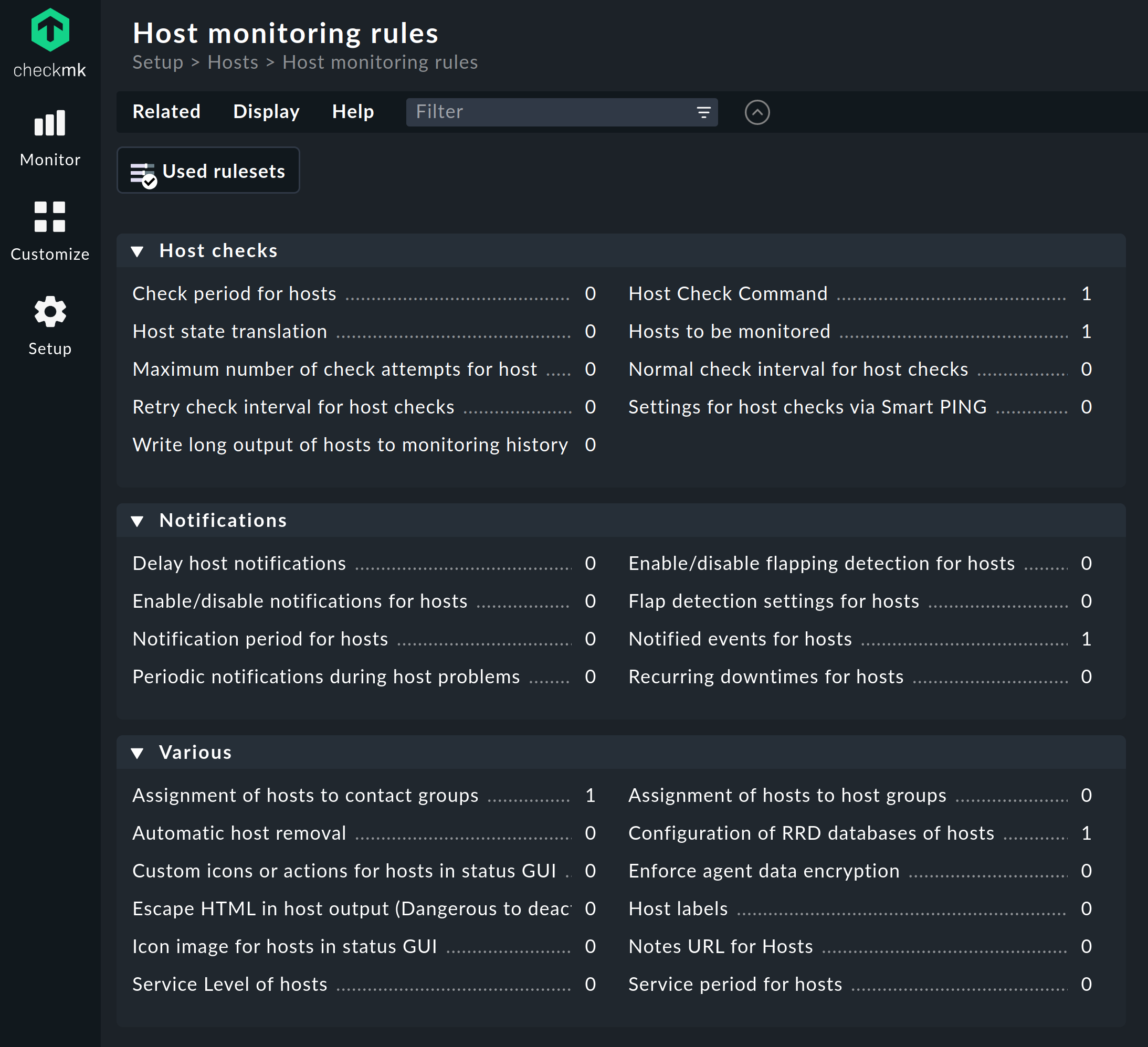 The 'Host monitoring rules' in the Setup menu.