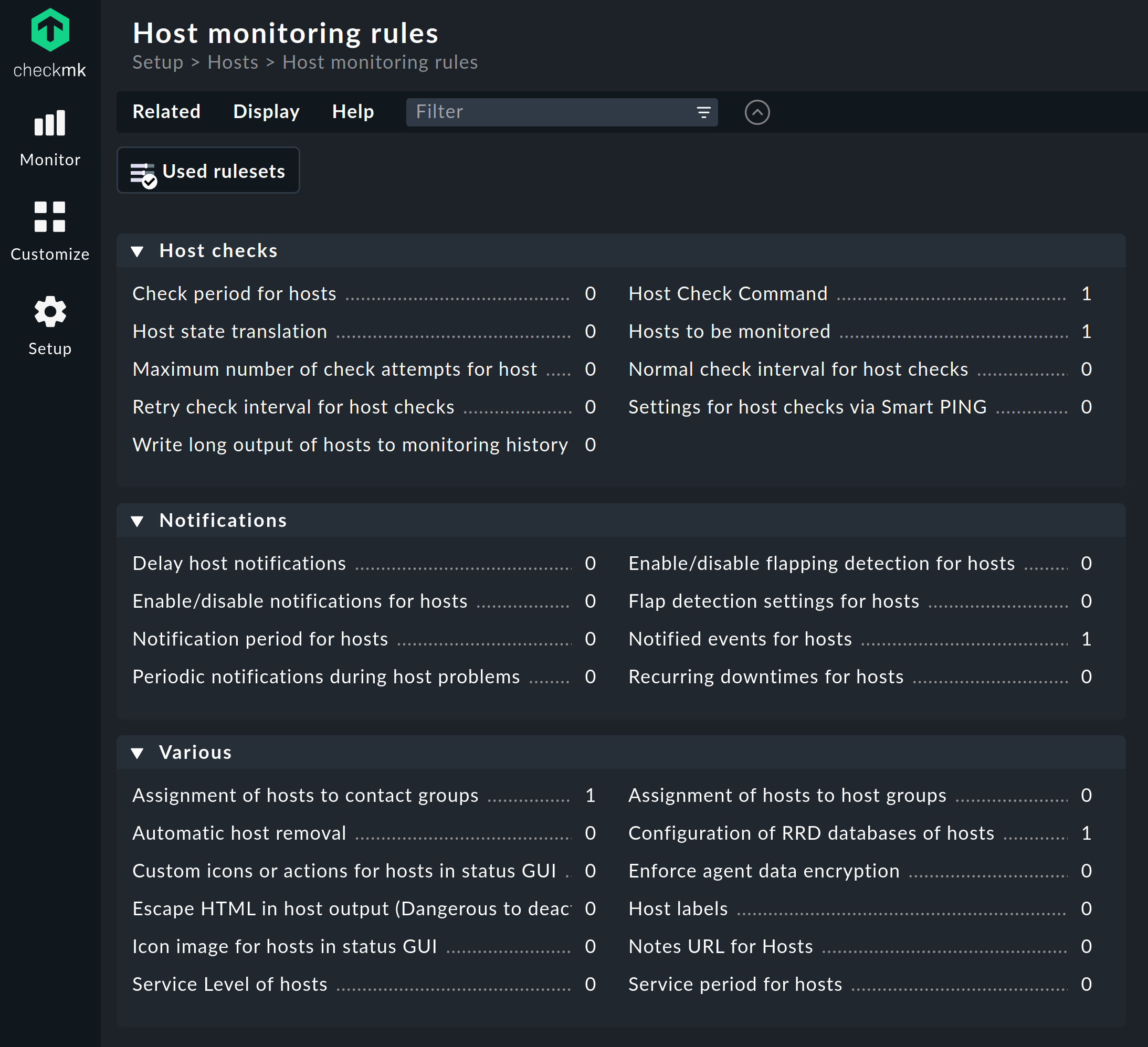 Die 'Host monitoring rules' im Setup-Menü.