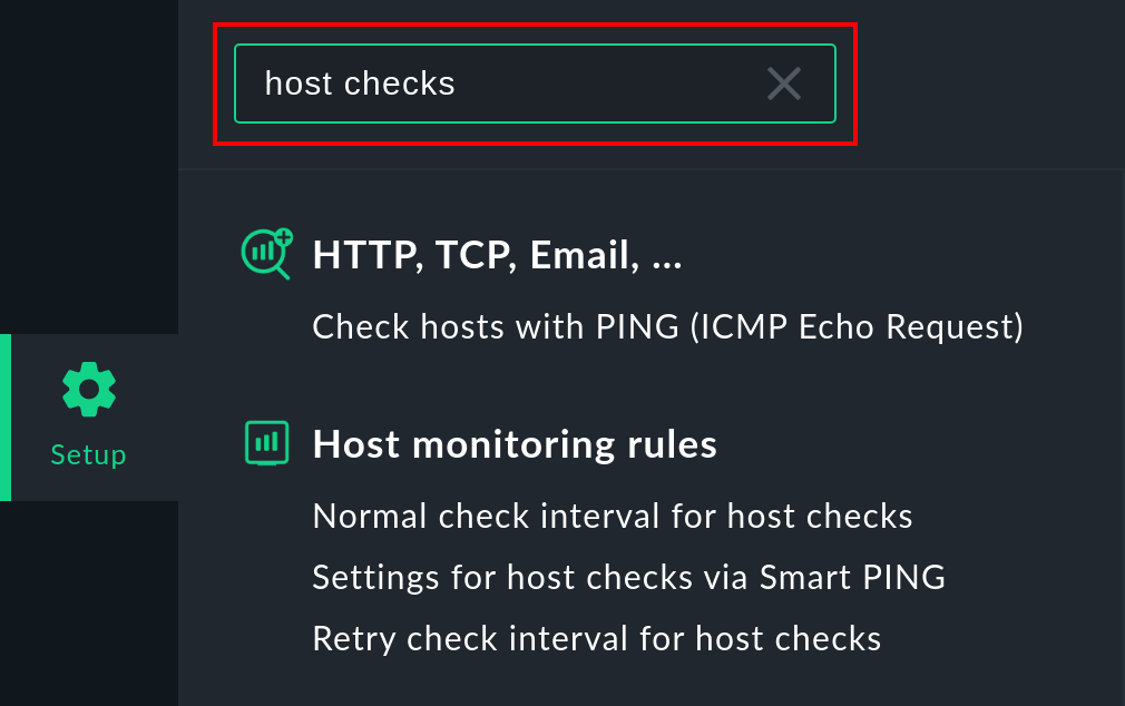 Extract of the result of a search for host checks.
