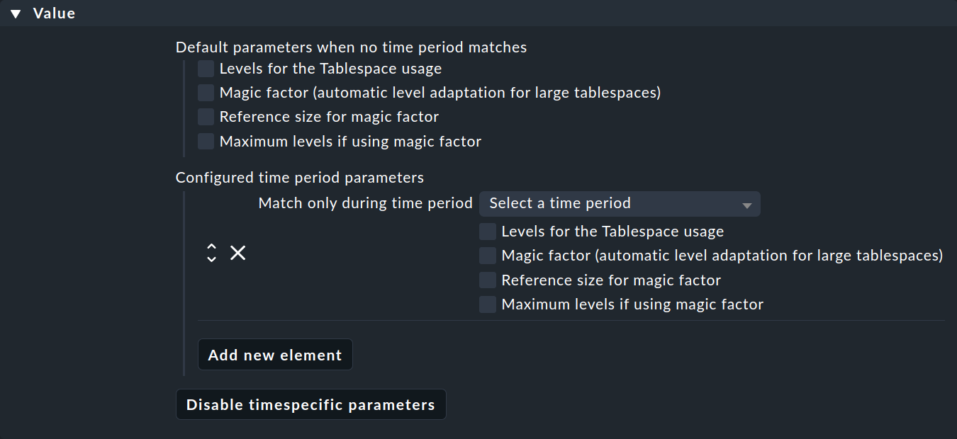 View of rule values when time-dependent parameters are selected.