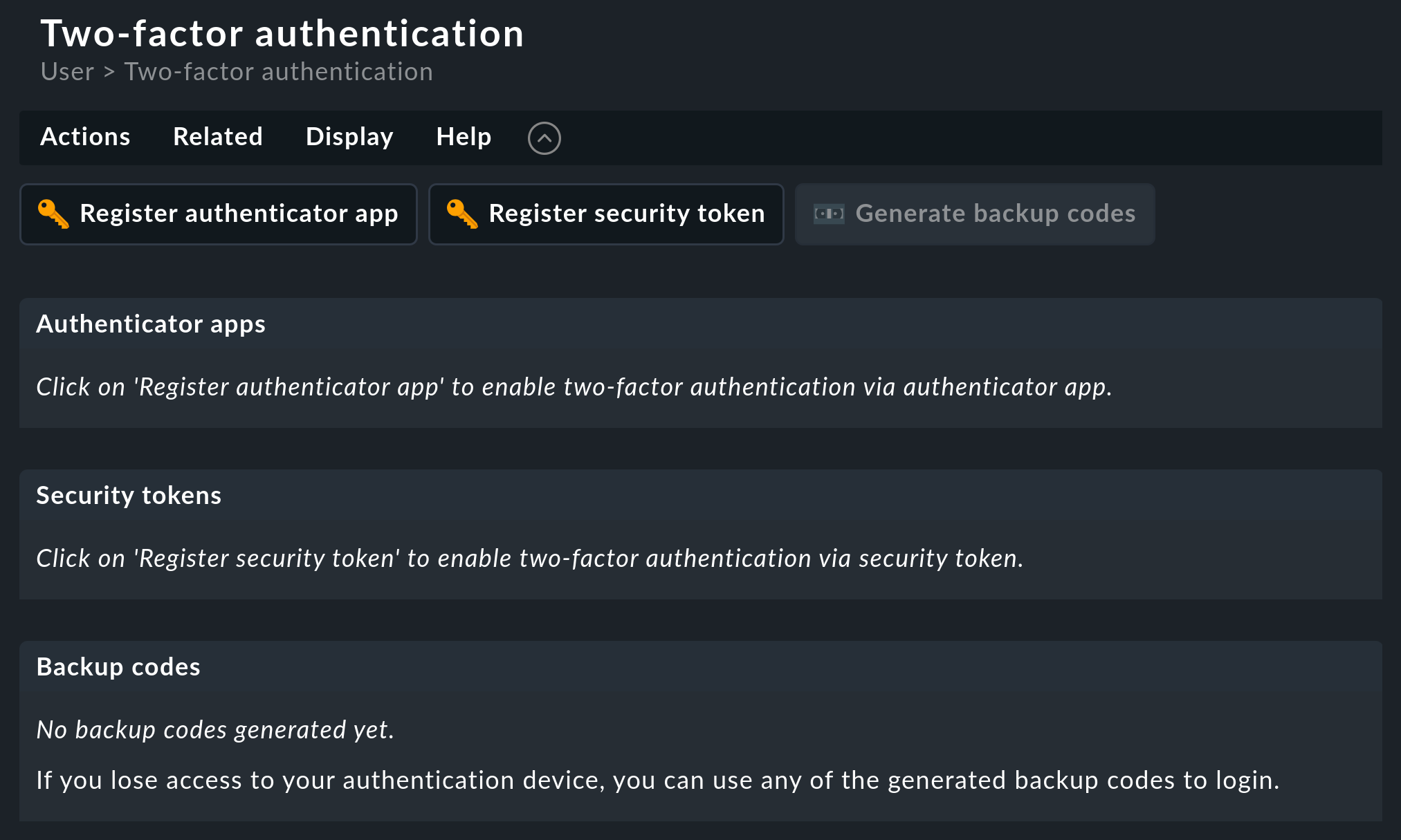 Two-factor authentication setup page.
