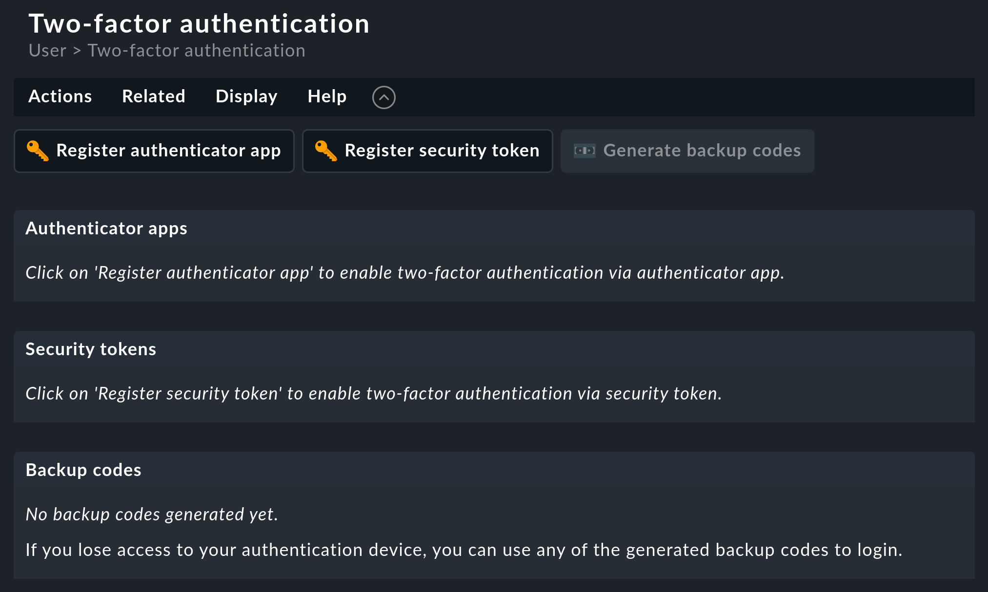 Setup page for two-factor authentication.