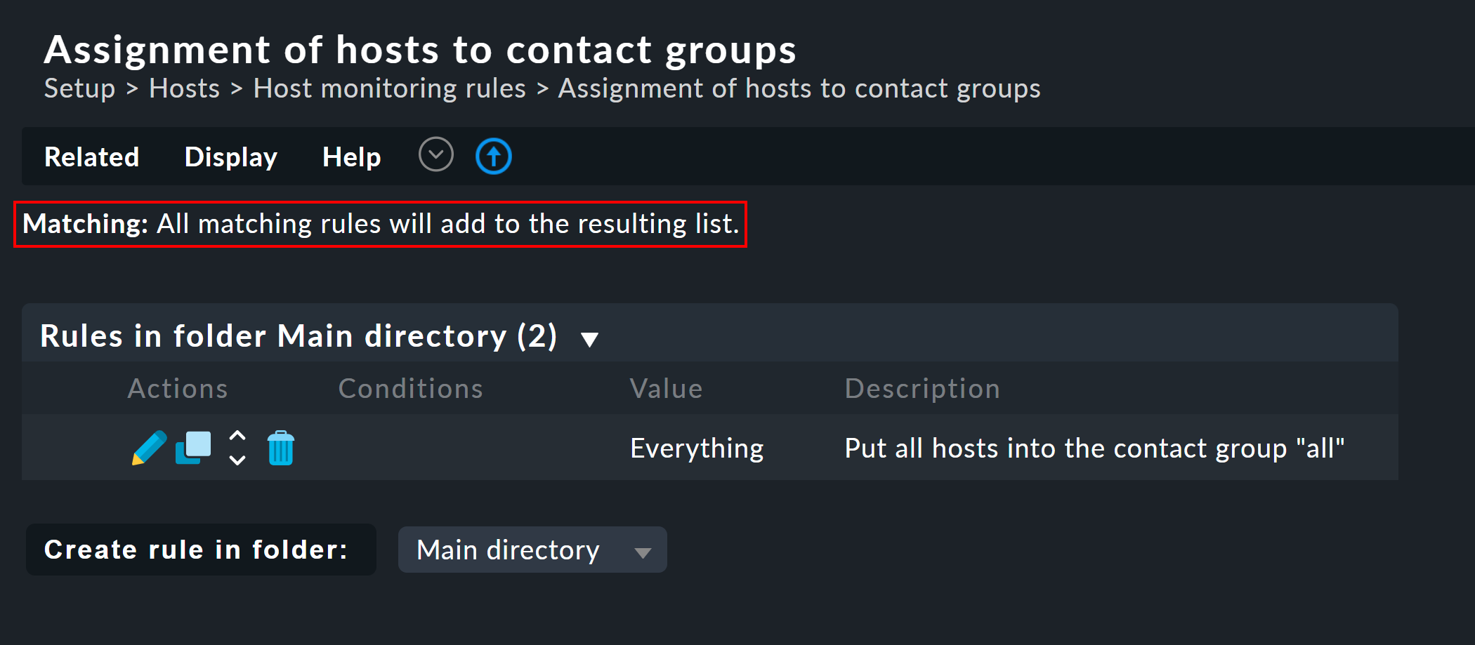 Regelsatz für die Zuordnung von Hosts zu Kontaktgruppen.